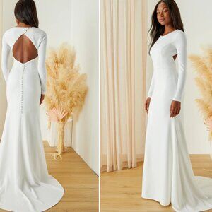 Lulus Women's Eloquent Endearment White Long Sleeve Backless Maxi Dress S